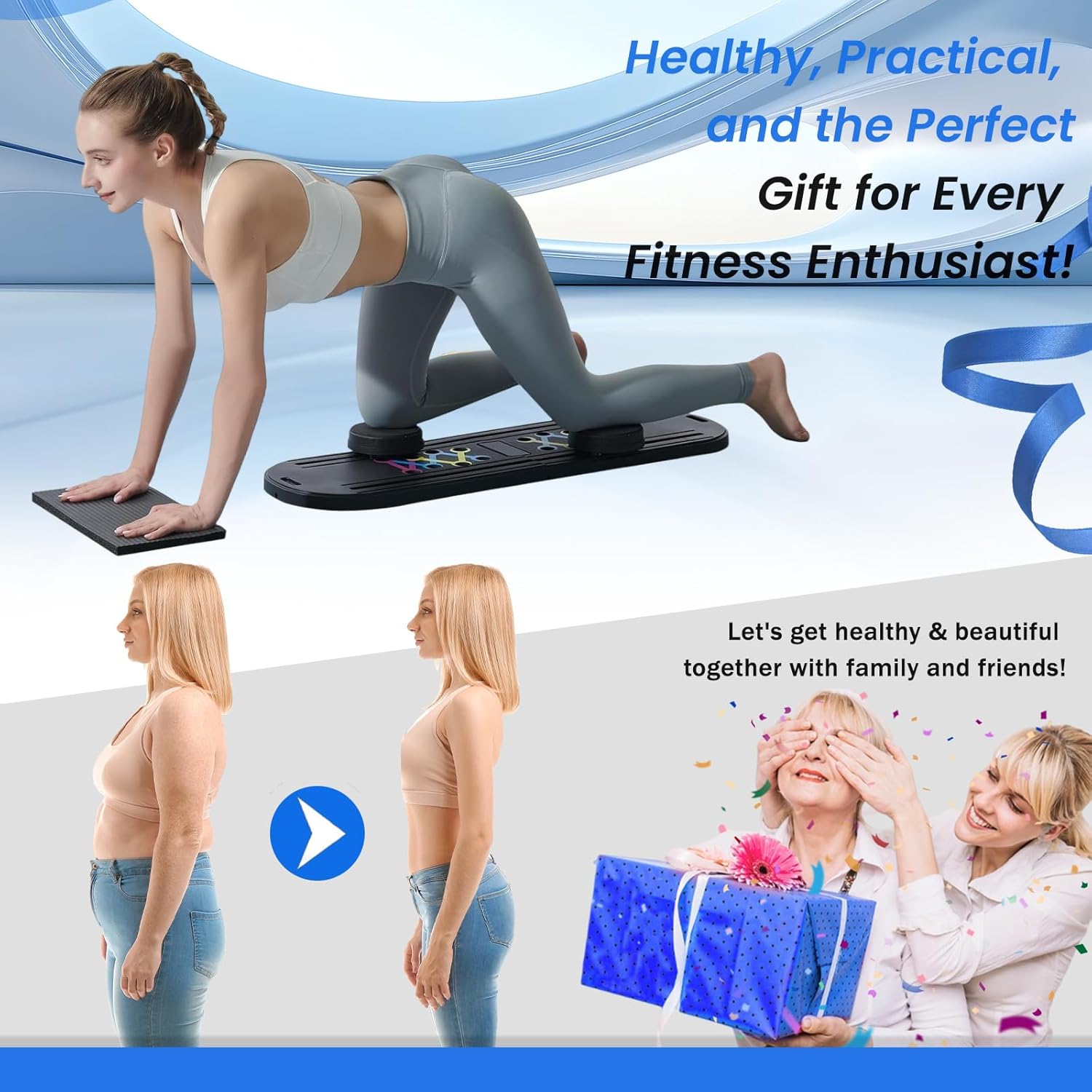 DPeri® Pilates Board Pro+ 6-in-1 Multifunktionales Home-Reformer-Set mit Bar, Widerstandsbändern & Push-up-Griffen Faltbares Ganzkörper-Trainingssystem für Zuhause